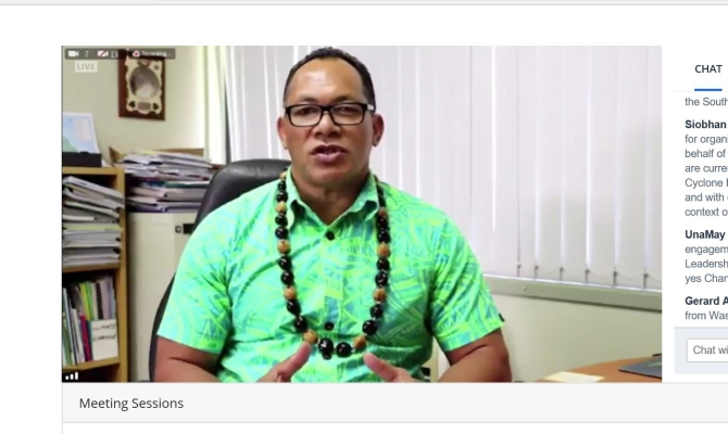 Mr Kosi Latu presenting to the AOSIS Placencia Forum via zoom