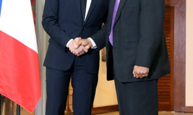 His Excellency President Emmanuel Macron of France with Mr Kosi Latu, Director General of SPREP